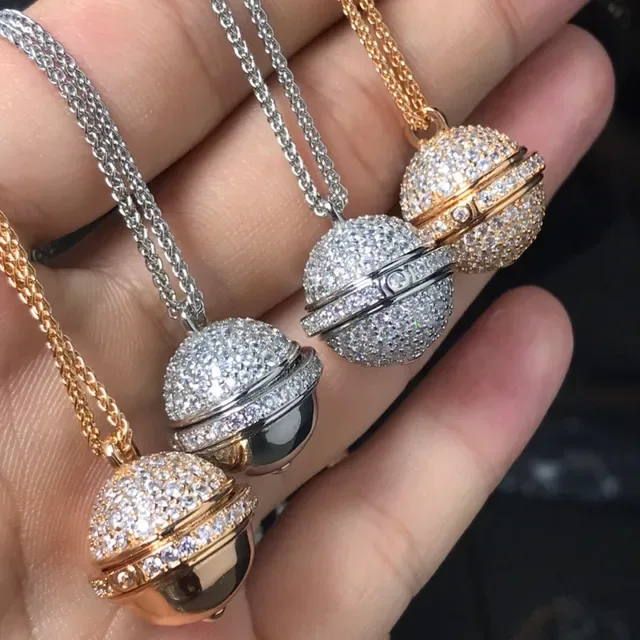Pavé-Crystal Sphere Hinged Locket Pendant Necklaces 3
