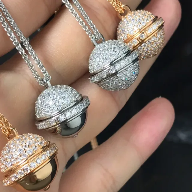 Pavé-Crystal Sphere Hinged Locket Pendant Necklaces 4