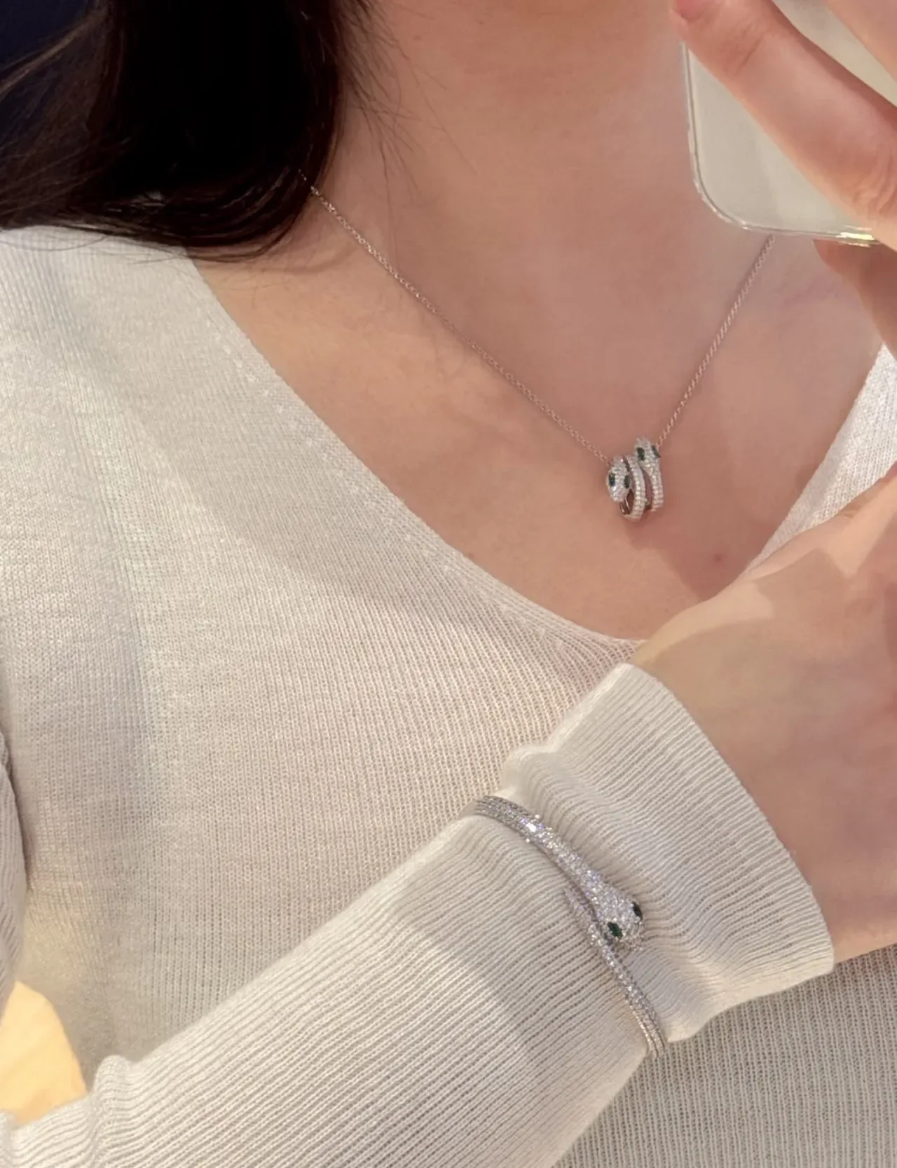 Pave-Set Intertwined Snake Motif Pendant Necklace 4
