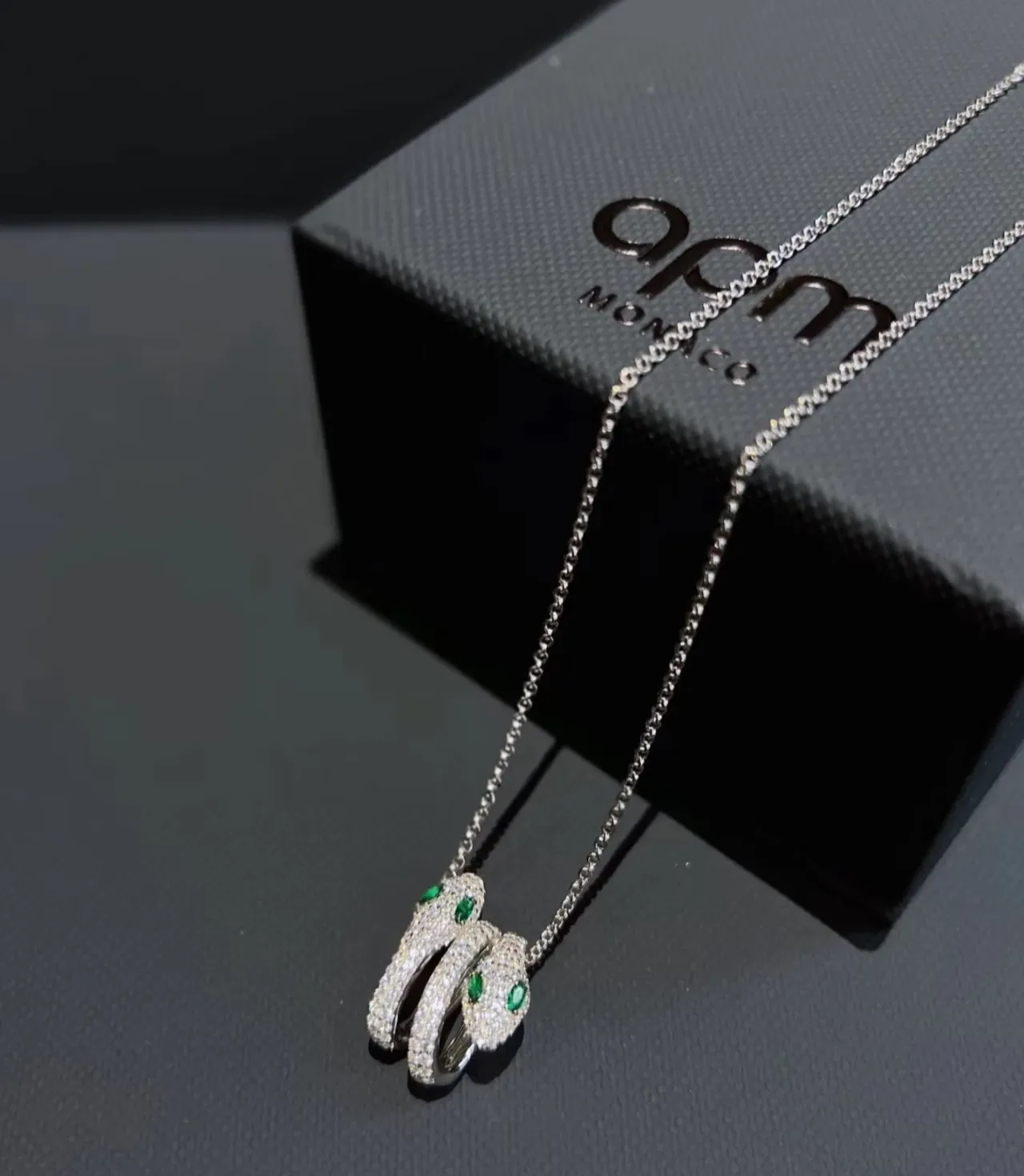 Pave-Set Intertwined Snake Motif Pendant Necklace 6