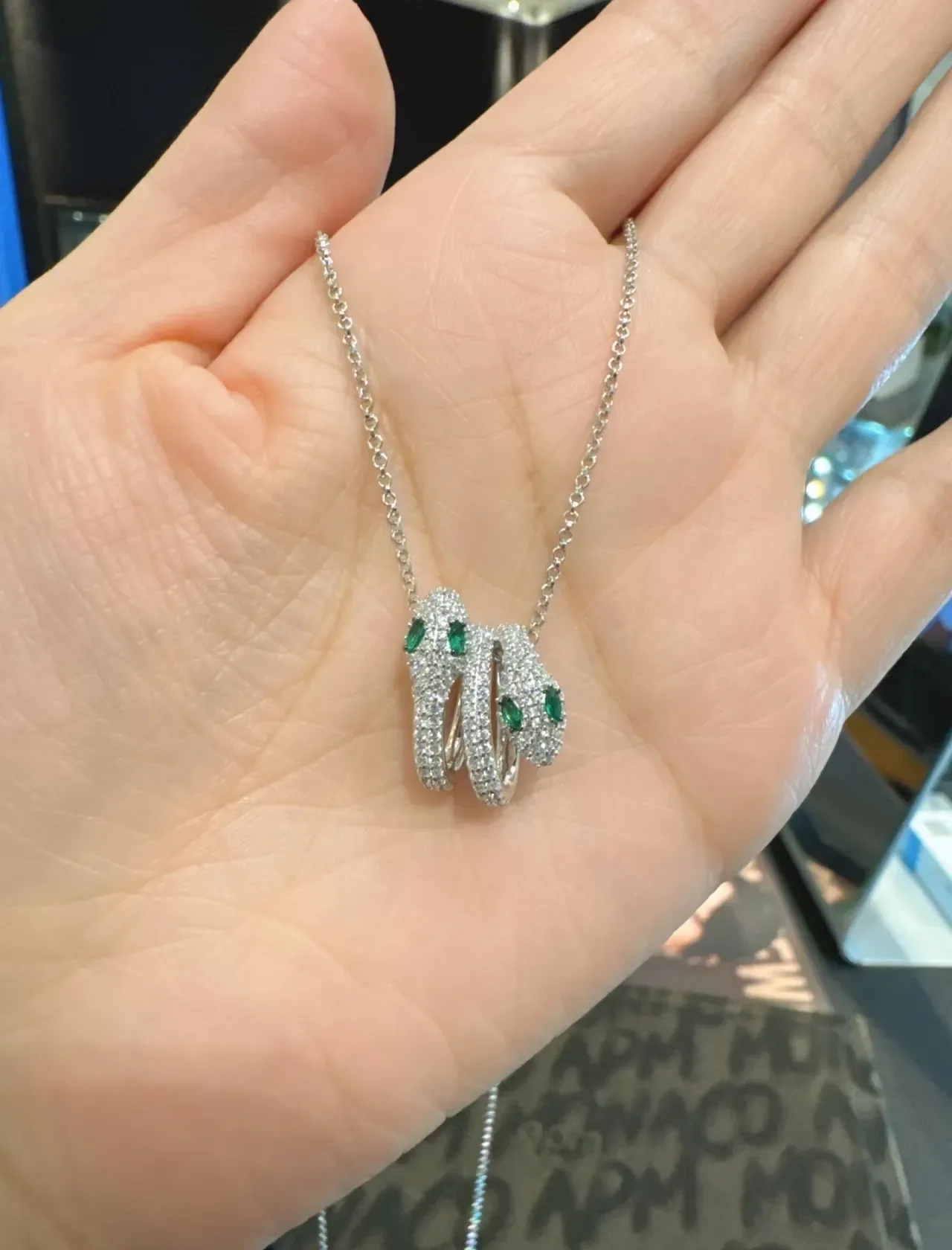 Pave-Set Intertwined Snake Motif Pendant Necklace 7