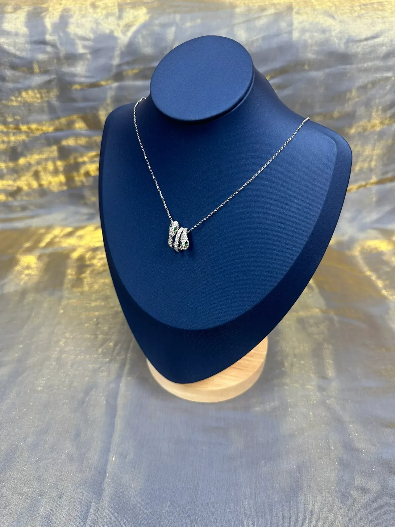 Pave-Set Intertwined Snake Motif Pendant Necklace 9