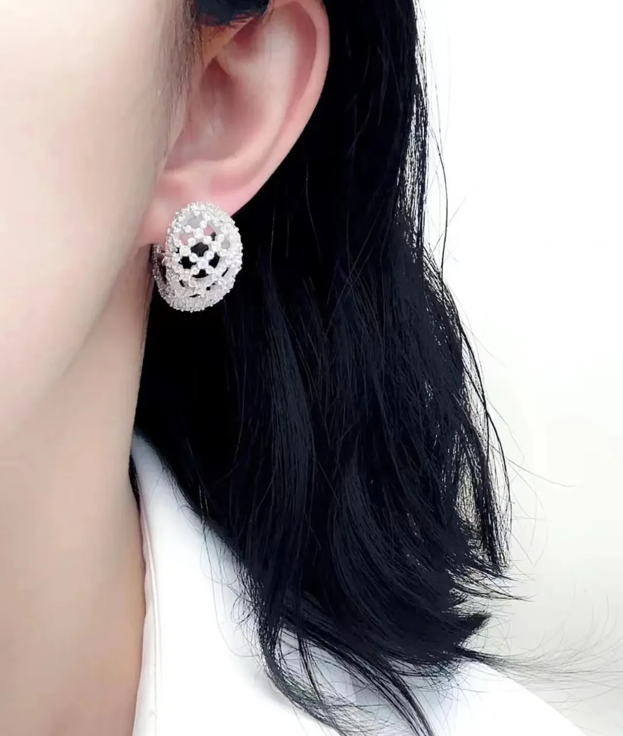 Pave-Set Openwork Crystal Hoop Earrings 2