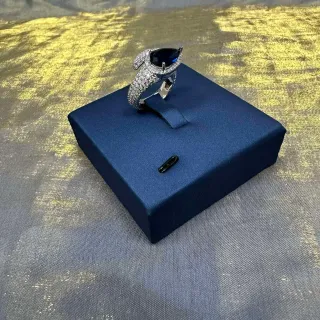 Pear-Shaped Blue Gemstone Pavé Halo Statement Ring