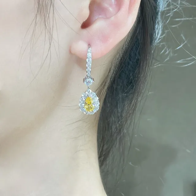 Pear-Shaped Yellow Gemstone Halo Drop Earrings 6
