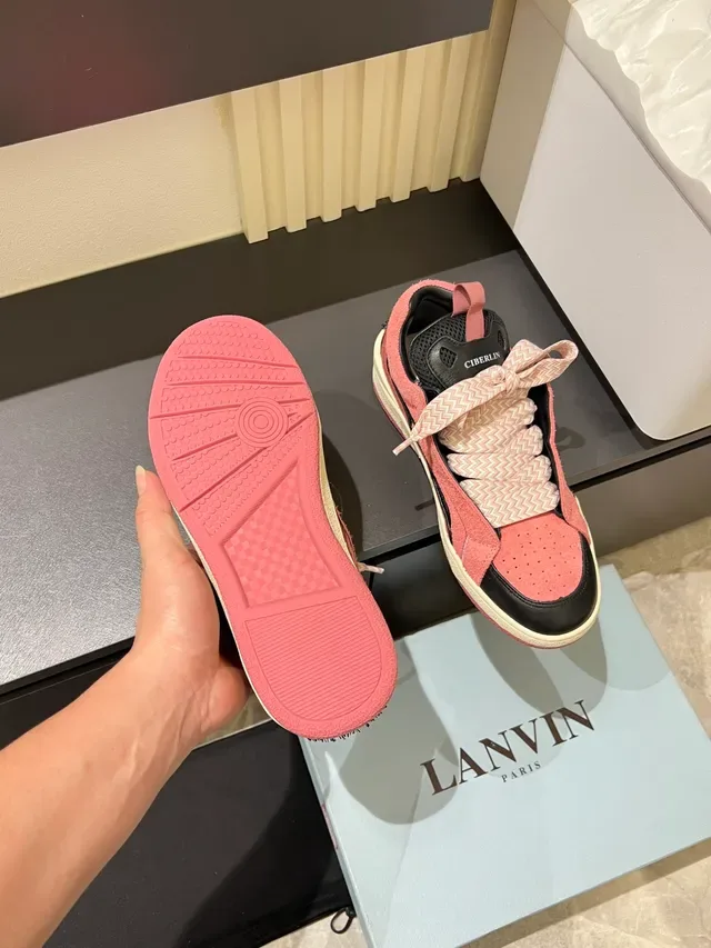 Pink and Black Laceless Suede Platform Sneakers 4