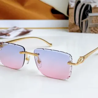 Pink Gold Rimless Gradient Lens Sunglasses