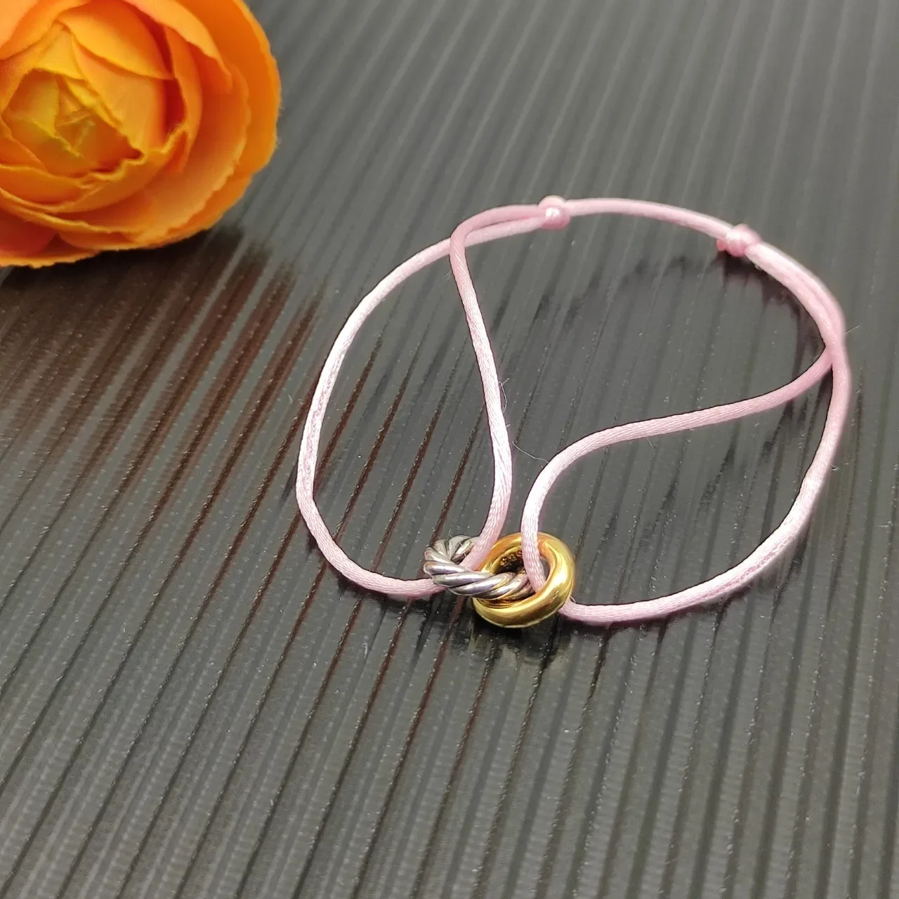 Pink Gold Thin Cord Dual-Tone Metal Knot Clasp Bracelet 5