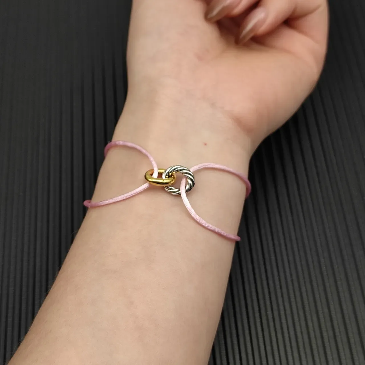 Pink Gold Thin Cord Dual-Tone Metal Knot Clasp Bracelet 6