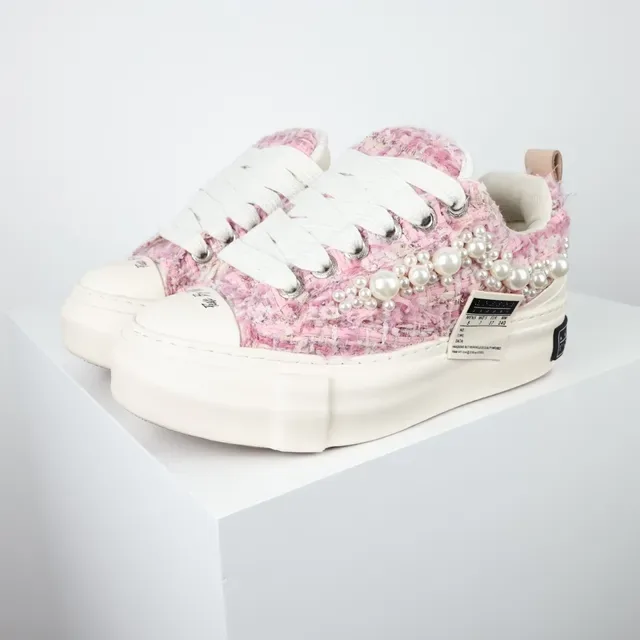Pink Tweed Pearl-Embellished Platform Sneaker 2