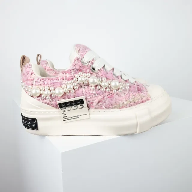 Pink Tweed Pearl-Embellished Platform Sneaker 3