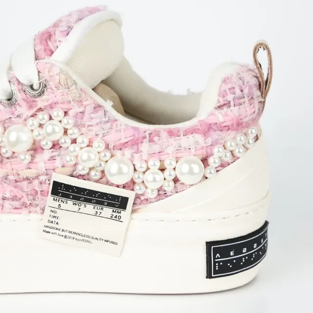 Pink Tweed Pearl-Embellished Platform Sneaker 4