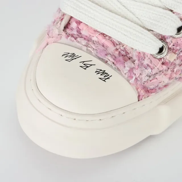 Pink Tweed Pearl-Embellished Platform Sneaker 5