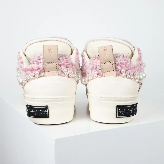 Pink Tweed Pearl-Embellished Platform Sneaker 8