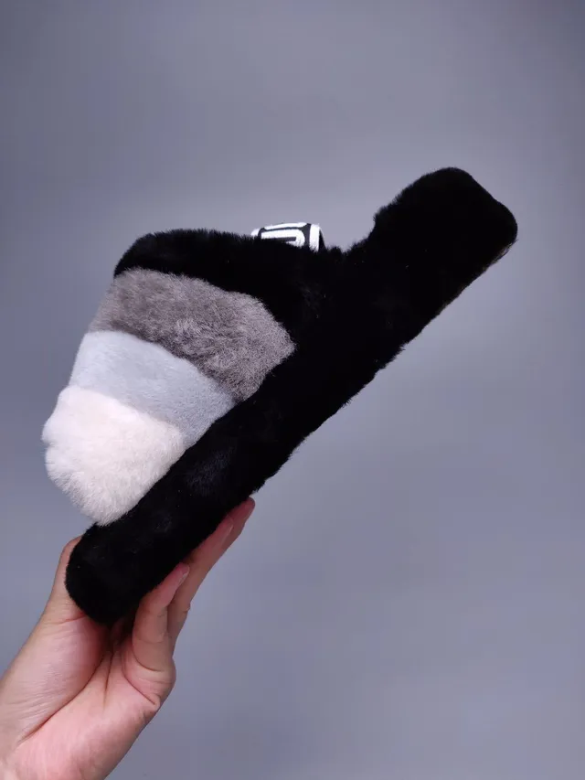 Plush Color-Block Faux Fur Slide Slippers 8