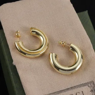 Polished Thick Tubular C-Shaped Gold Hoop Earrings