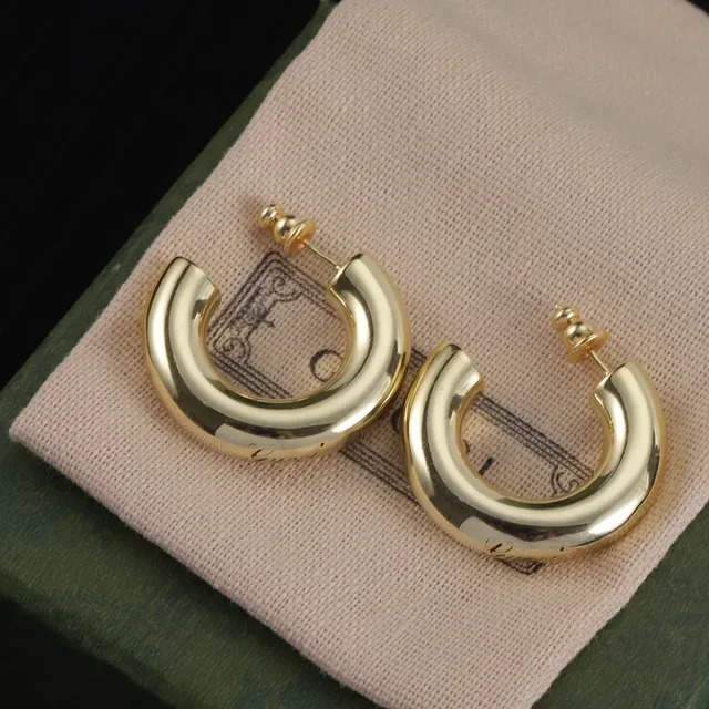 Polished Thick Tubular C-Shaped Gold Hoop Earrings 5