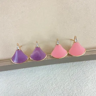 Purple and Pink Enamel Fan-Shaped Stud Earrings