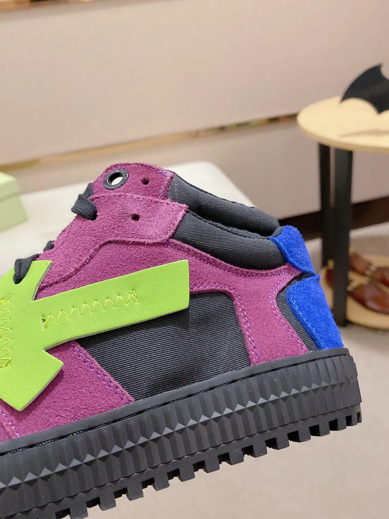Purple Black Lime Green High-Top Suede Sneaker 4