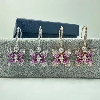 Purple Gold Butterfly Silhouette Pavé-Set Gemstones Earrings