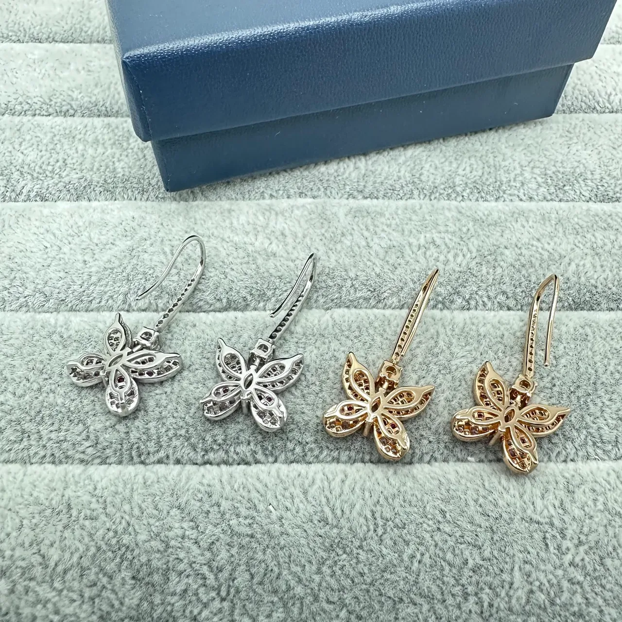 Purple Gold Butterfly Silhouette Pavé-Set Gemstones Earrings 2