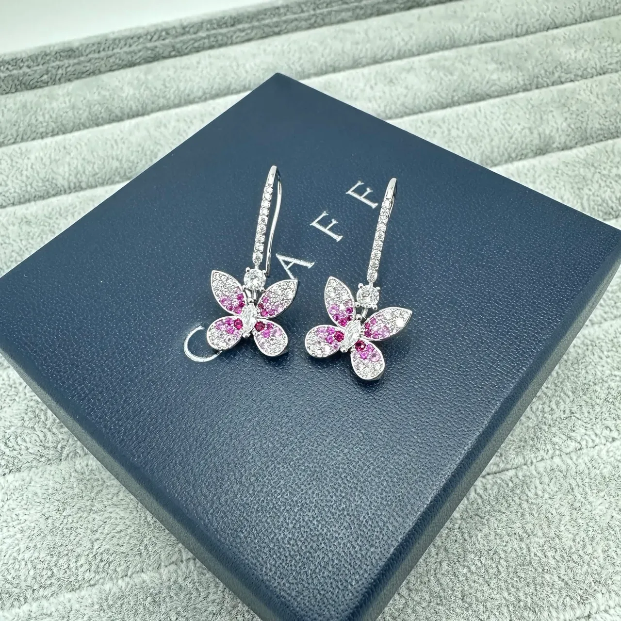 Purple Gold Butterfly Silhouette Pavé-Set Gemstones Earrings 3