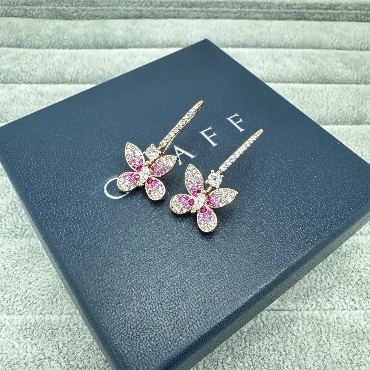Purple Gold Butterfly Silhouette Pavé-Set Gemstones Earrings 4