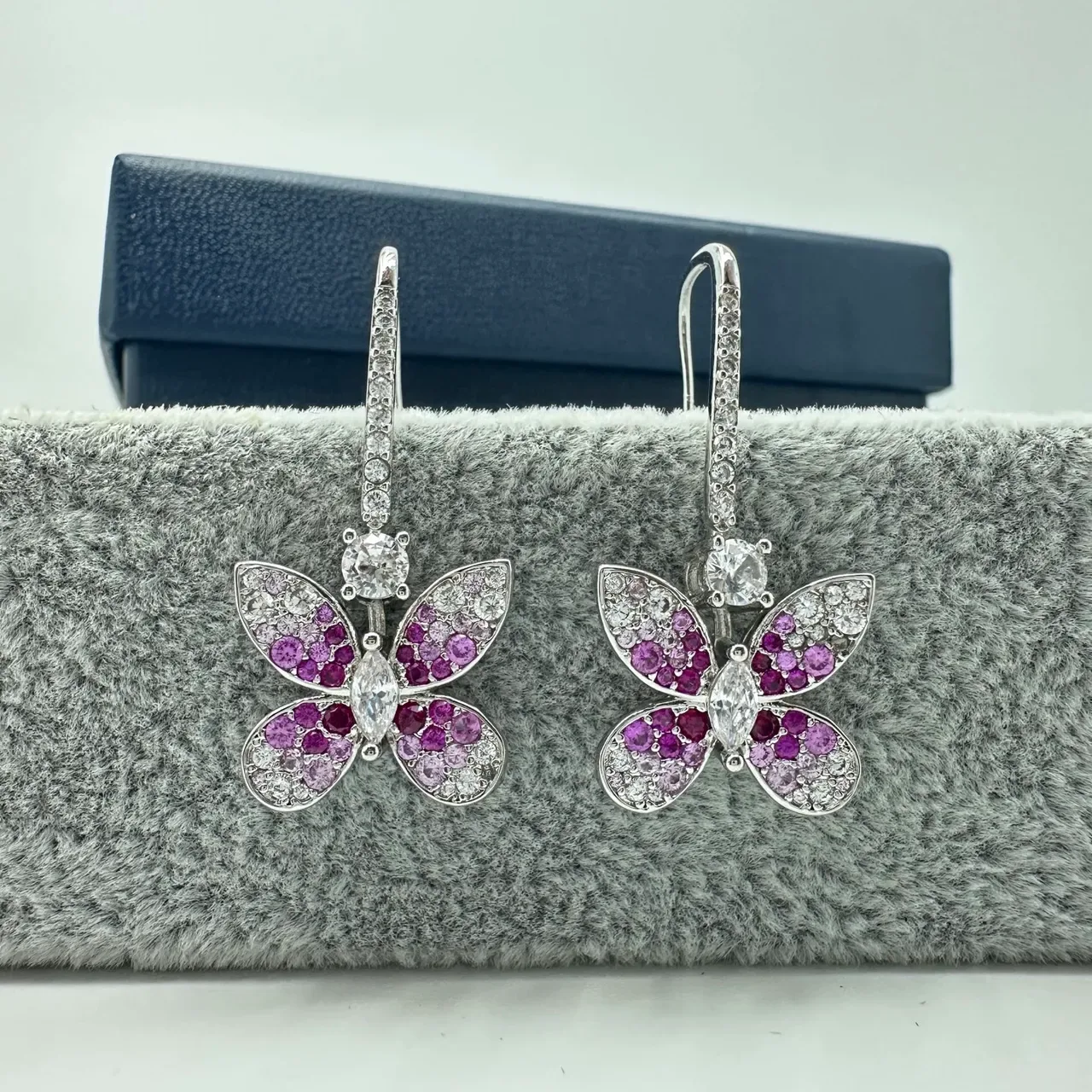 Purple Gold Butterfly Silhouette Pavé-Set Gemstones Earrings 6