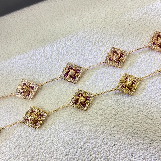 Purple Gold Chain Enamel Floral Charms Bracelet 2