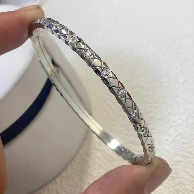 Quilted Diamond-Pattern Pave Stone Bangle Bracelets 5