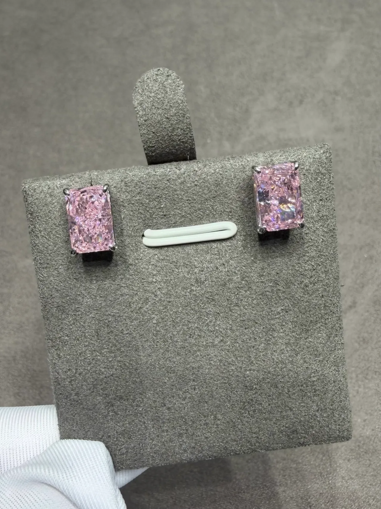 Rectangular Prong-Set Pink Faceted Gemstone Stud Earrings 3