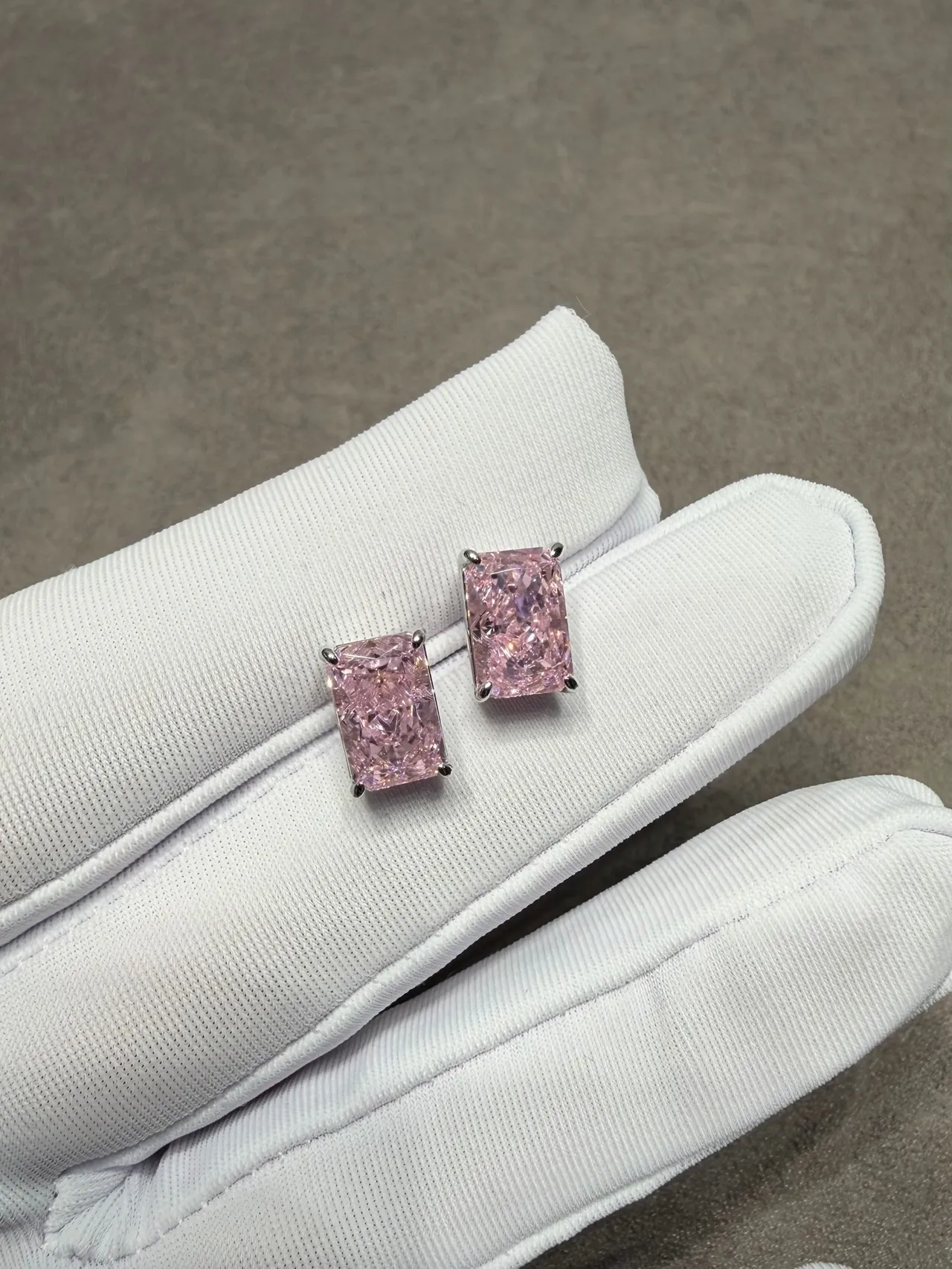 Rectangular Prong-Set Pink Faceted Gemstone Stud Earrings 9