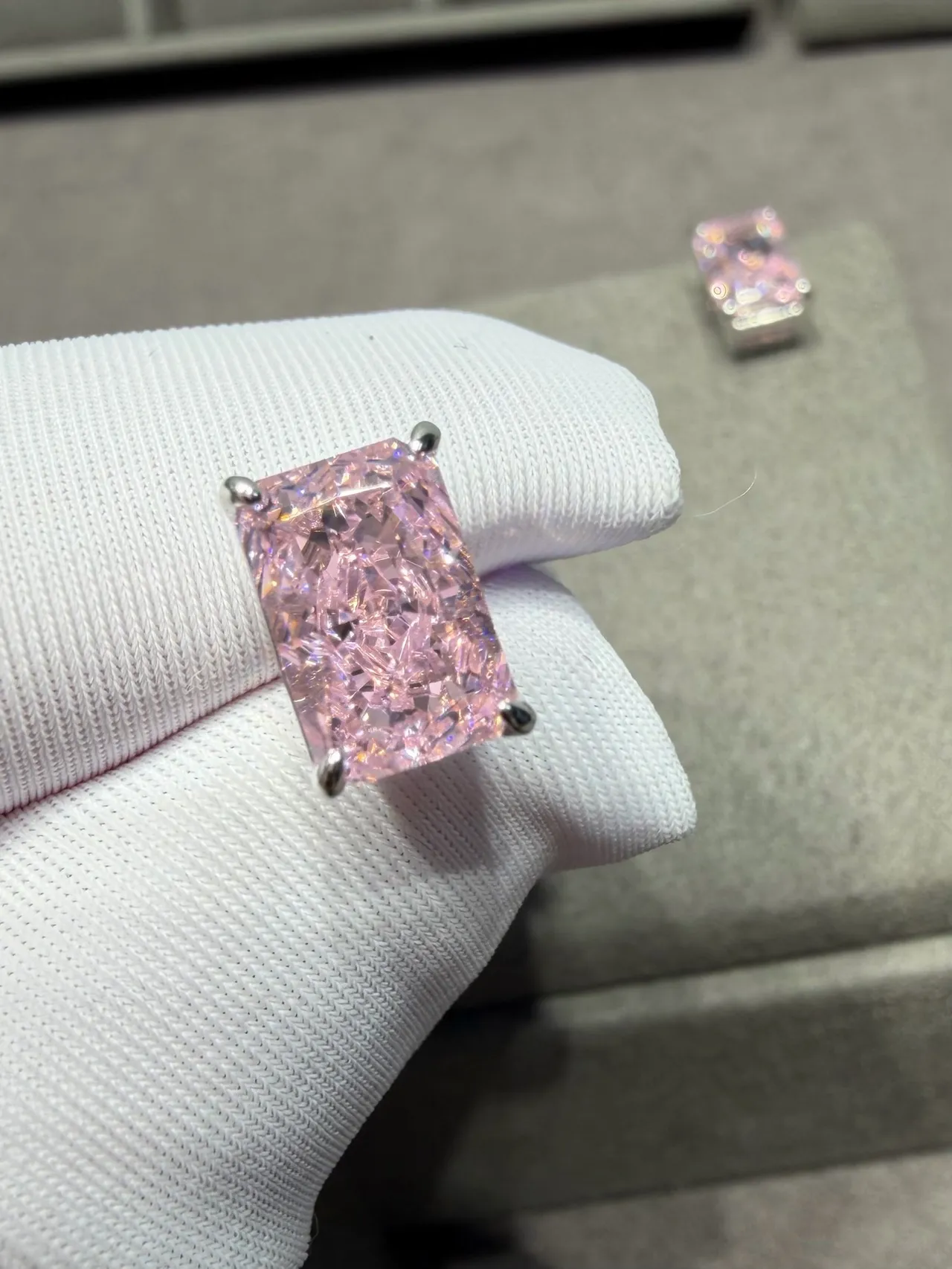 Rectangular Prong-Set Pink Faceted Gemstone Stud Earrings 5