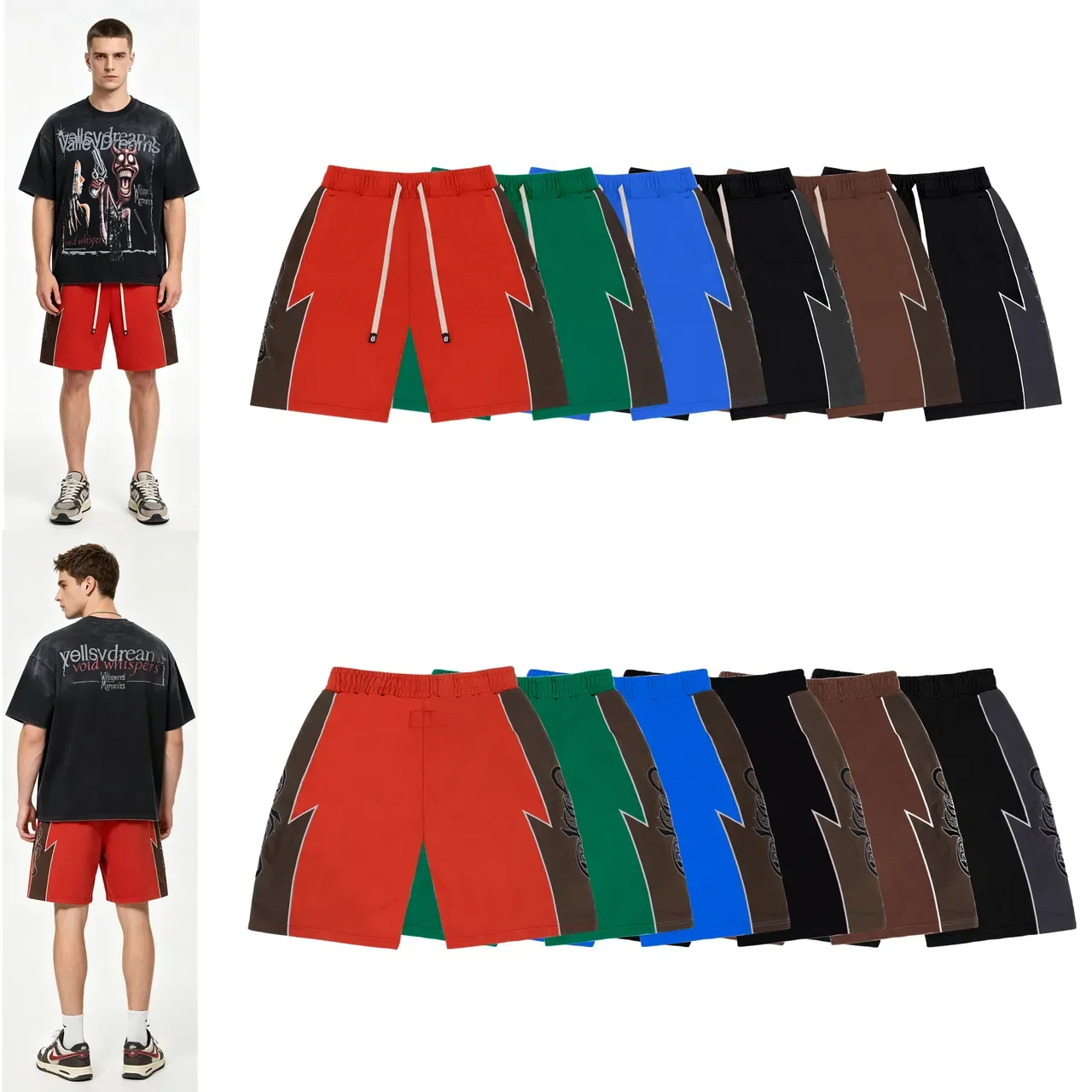Red and Brown Contrast Panel Drawstring Shorts 2