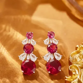 Red and Clear Gemstone Cascade Earrings