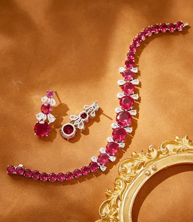 Red and Clear Gemstone Cascade Earrings 4