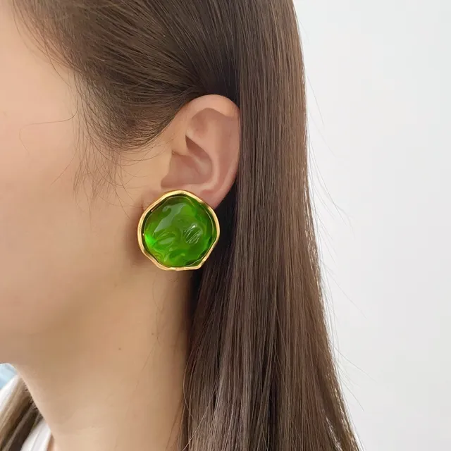 Red and Green Sculpted Resin Dome Stud Earrings 3
