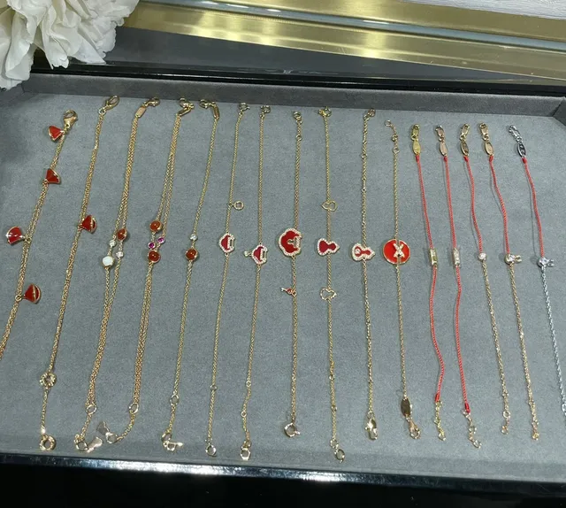 Red Gold Chain Enamel Pendants Necklace 7