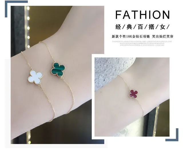 Red Gold Four-Leaf Clover Pendant Rose Tone Bracelet 3