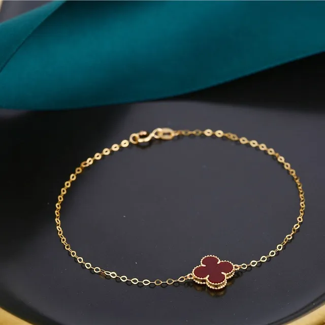 Red Gold Four-Leaf Clover Pendant Rose Tone Bracelet 8