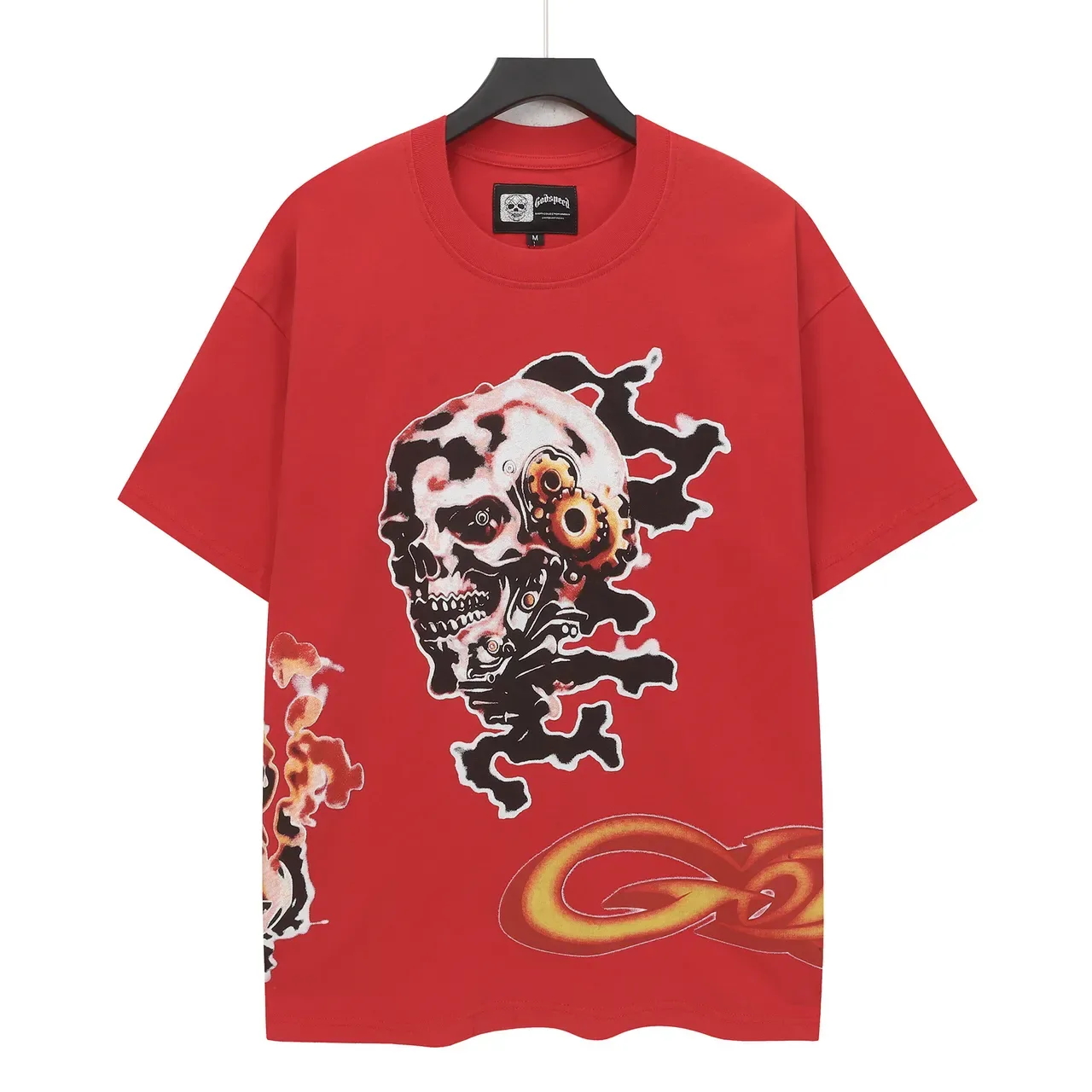 Red Graphic Skull and Skeletal Hand Oversized T-Shirt 2