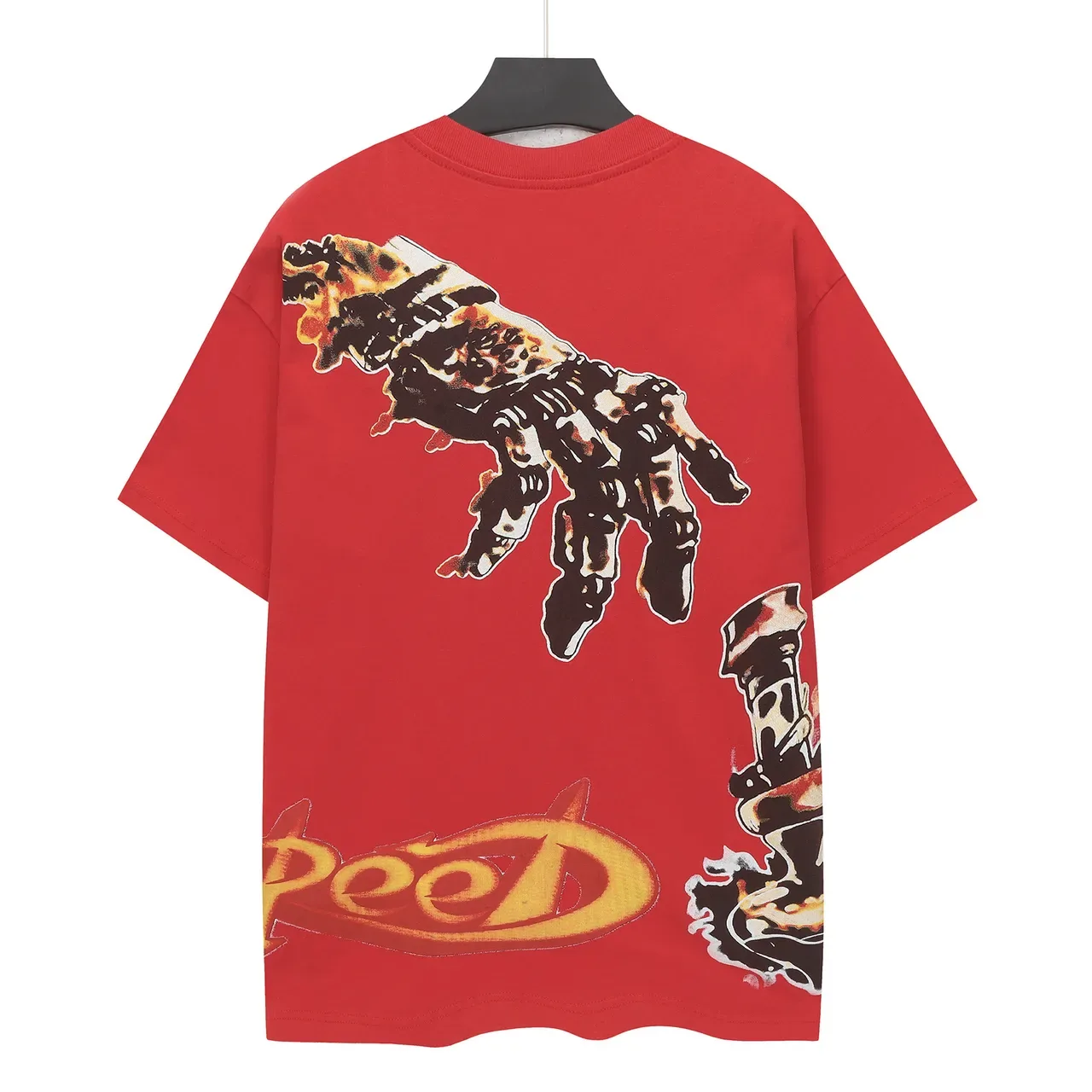 Red Graphic Skull and Skeletal Hand Oversized T-Shirt 3