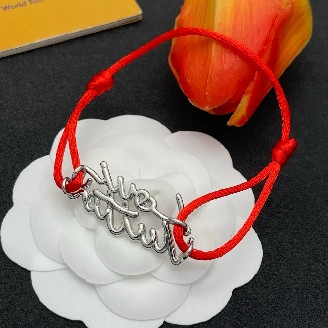 Red Silver Braided Cord Adjustable Knot Closure Bracelet 4