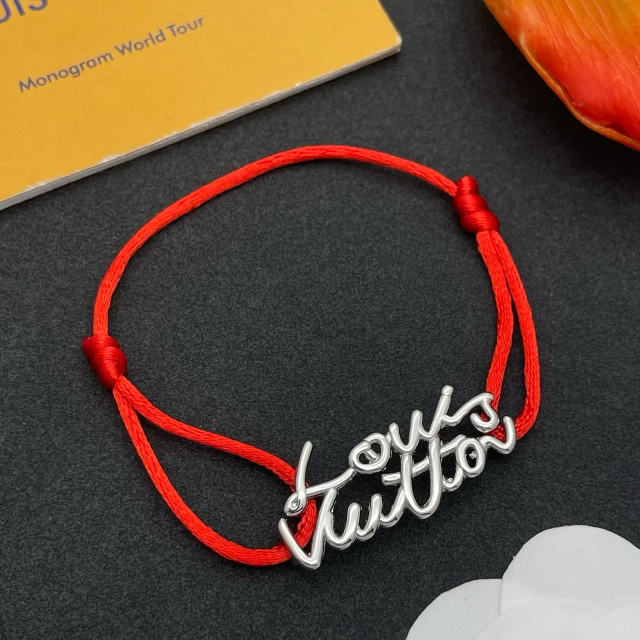 Red Silver Braided Cord Adjustable Knot Closure Bracelet 7