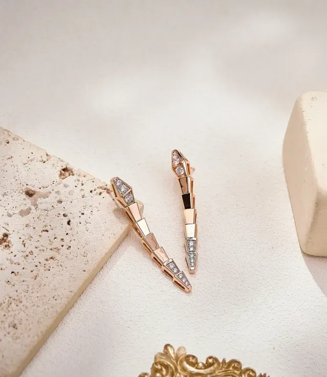 Rose Gold Geometric Pavé Diamond Drop Earrings 3