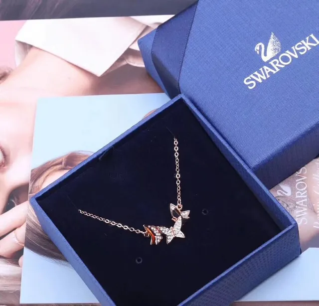 Rose Gold Tone Double Bow Pavé Crystal Necklace 3