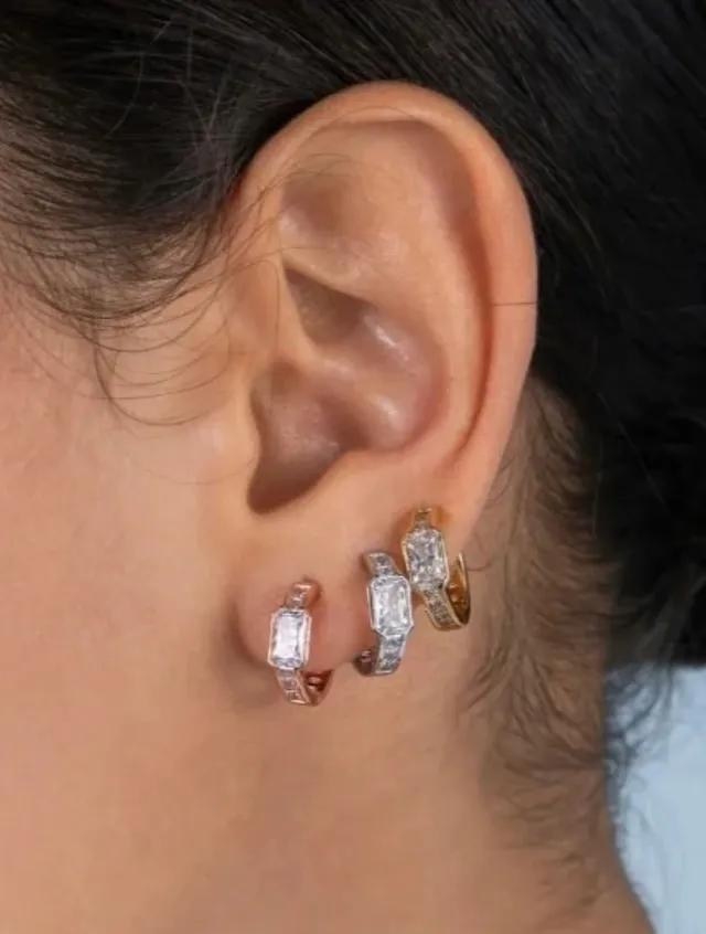 Rose-Gold-Tone Rectangular Faceted Stone Dangling Earrings 3