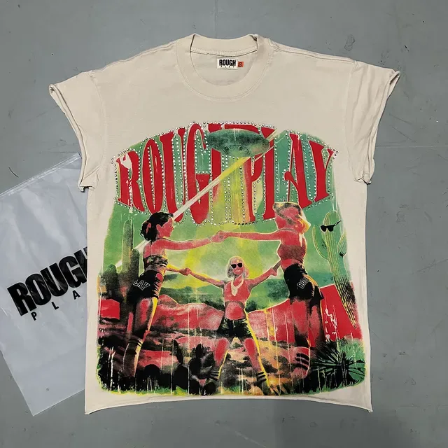 ROUGH Graphic Print Rhinestone-Trimmed Oversized T-Shirt 7