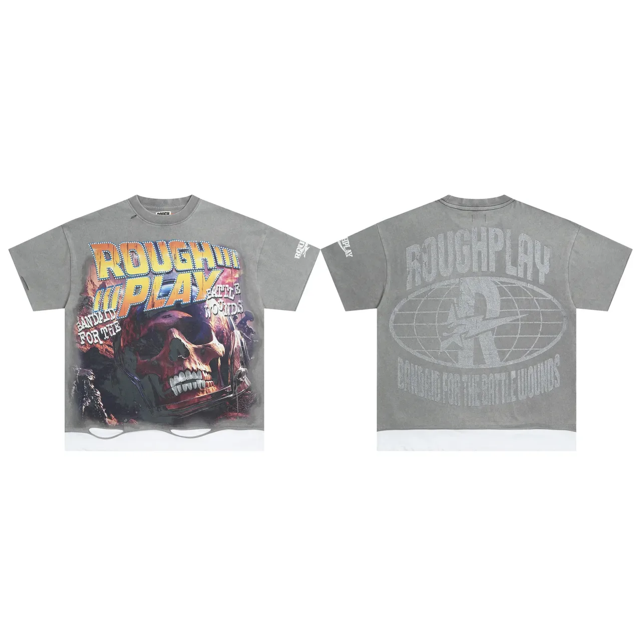 ROUGH Rough Play Graphic Print Olive Gray T-Shirt 2