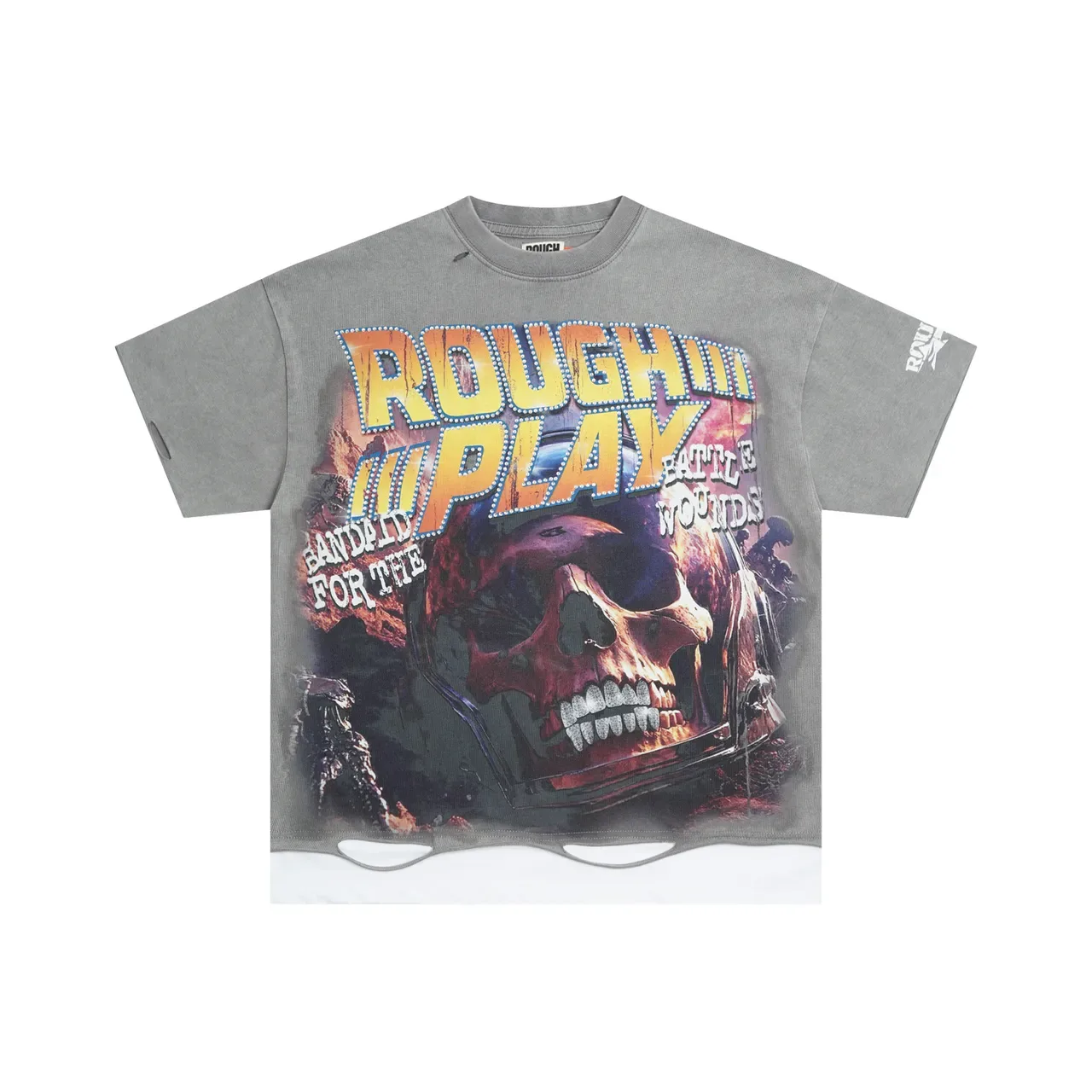 ROUGH Rough Play Graphic Print Olive Gray T-Shirt 3